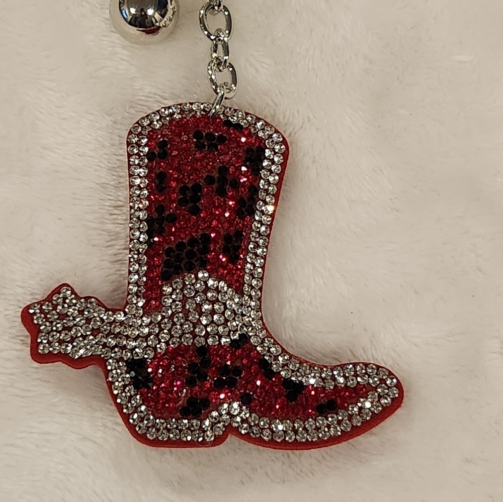 Red Rhinestone Cowgirl Boot Keychain Bag Charm - Picture 2 of 3